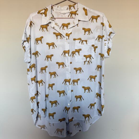 Jane + Delancey Womens Top Large Cheetah Print Button Front Camp Citycore - Picture 1 of 5
